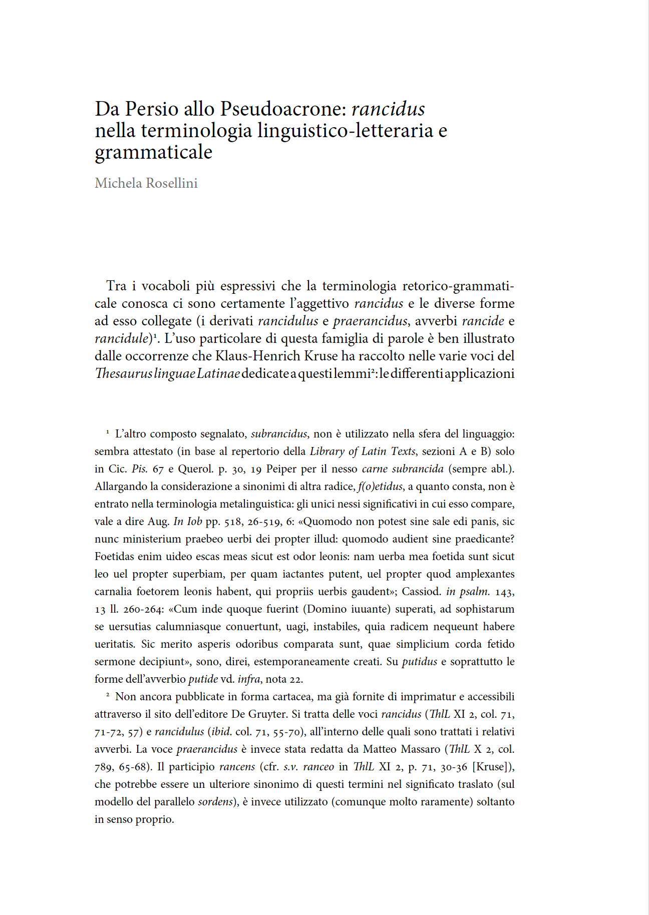 Da Persio allo Pseudoacrone: rancidus nella terminologia linguistico-letteraria e grammaticale