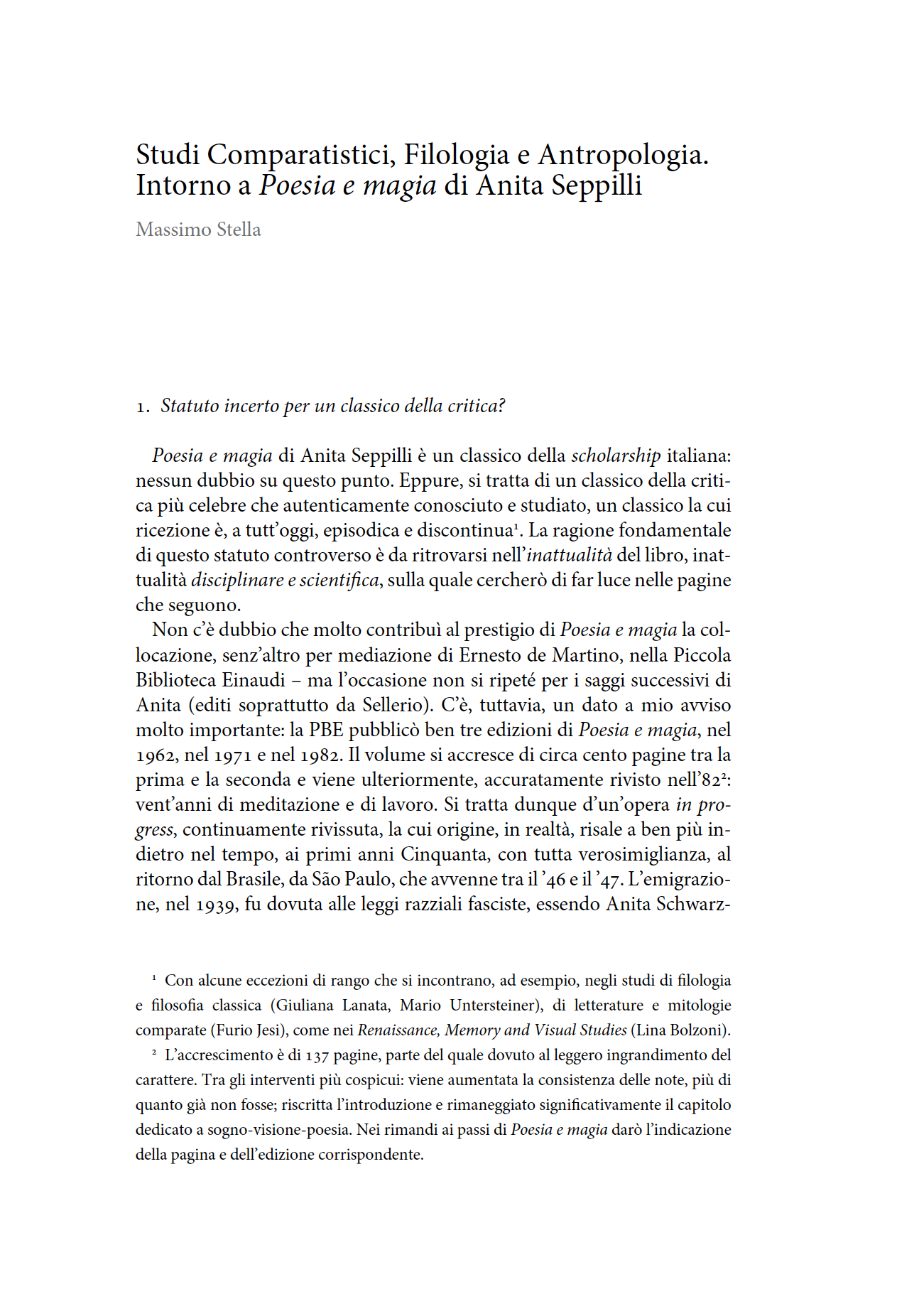 Studi Comparatistici, Filologia e Antropologia. Intorno a Poesia e magia di Anita Seppilli