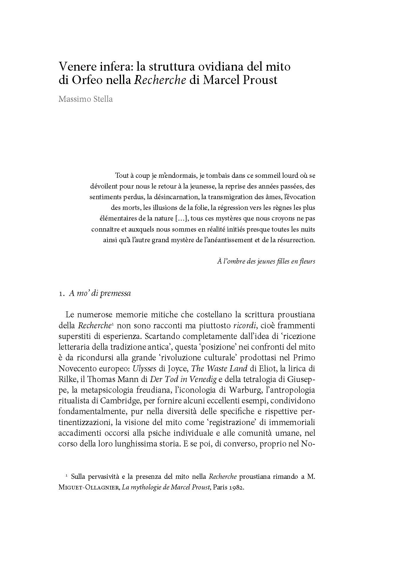 Venere infera: la struttura ovidiana del mito di Orfeo nella Recherche di Marcel Proust
