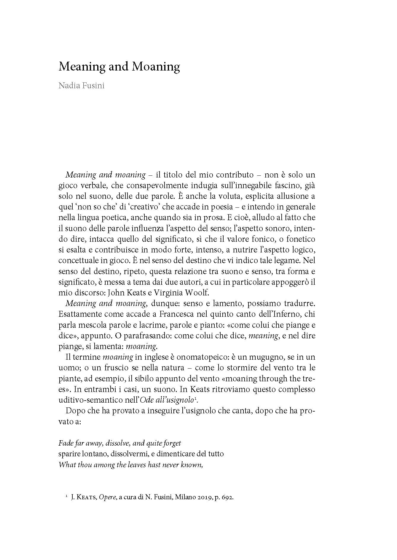 Keats, Woolf, Meaning Moaning and Mourning
