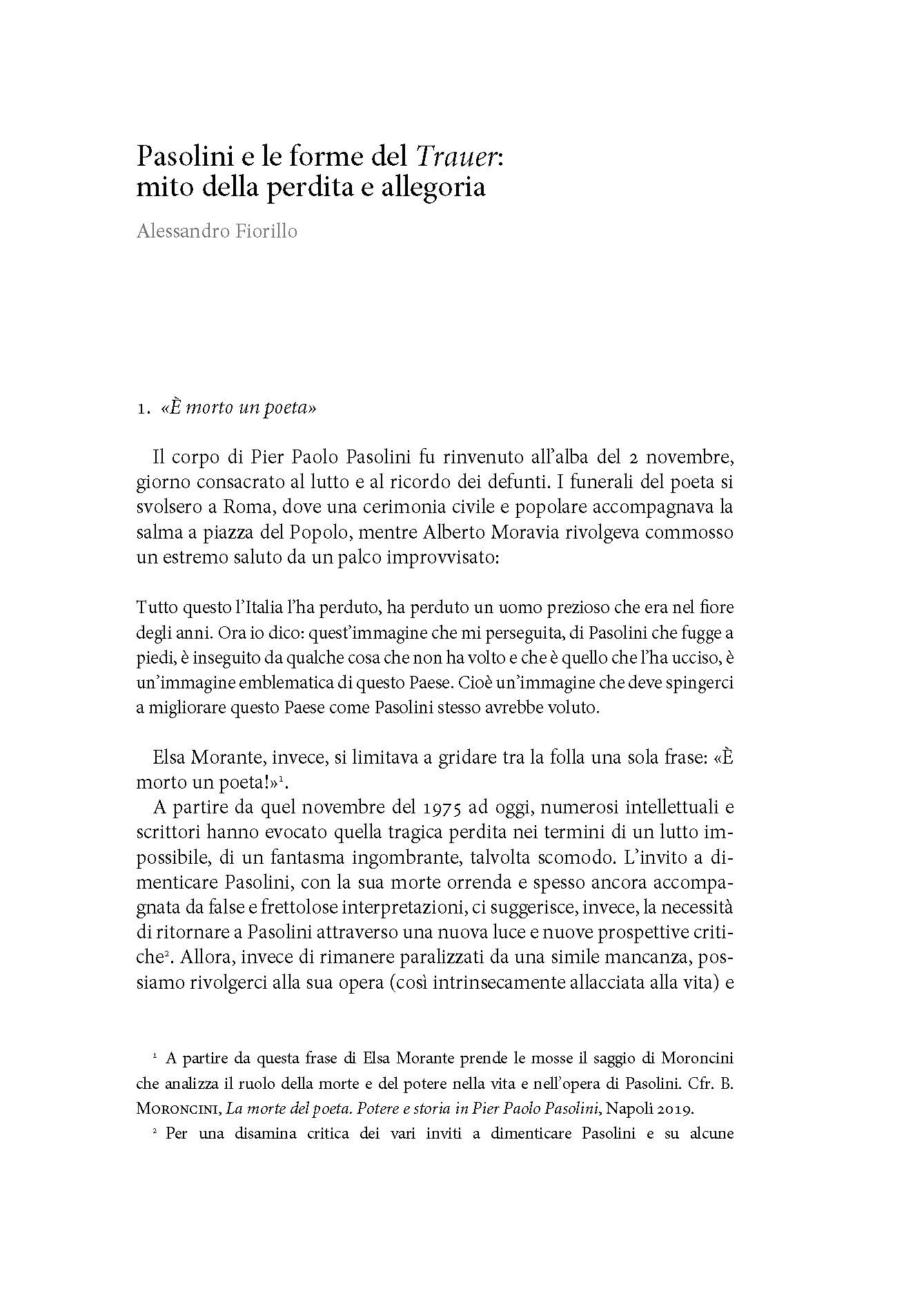 Pasolini e le forme del Trauer: mito della perdita e allegoria