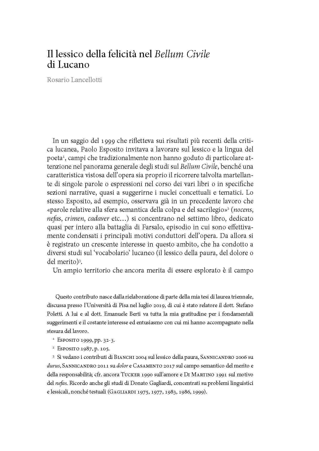 Il lessico della felicità nel Bellum civile di Lucano