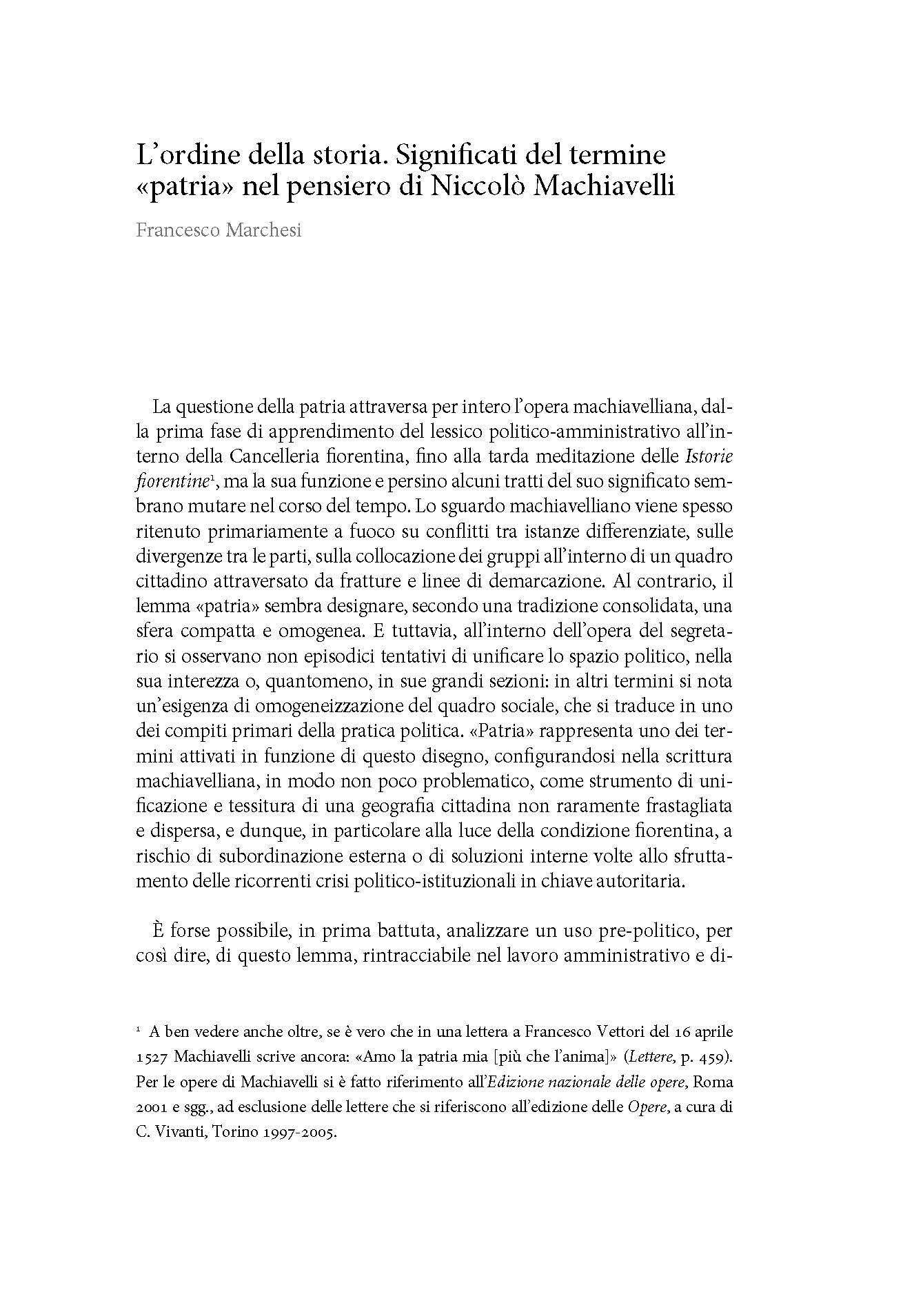 L'ordine della storia. Significati del termine "patria" nel pensiero di Niccolò Machiavelli