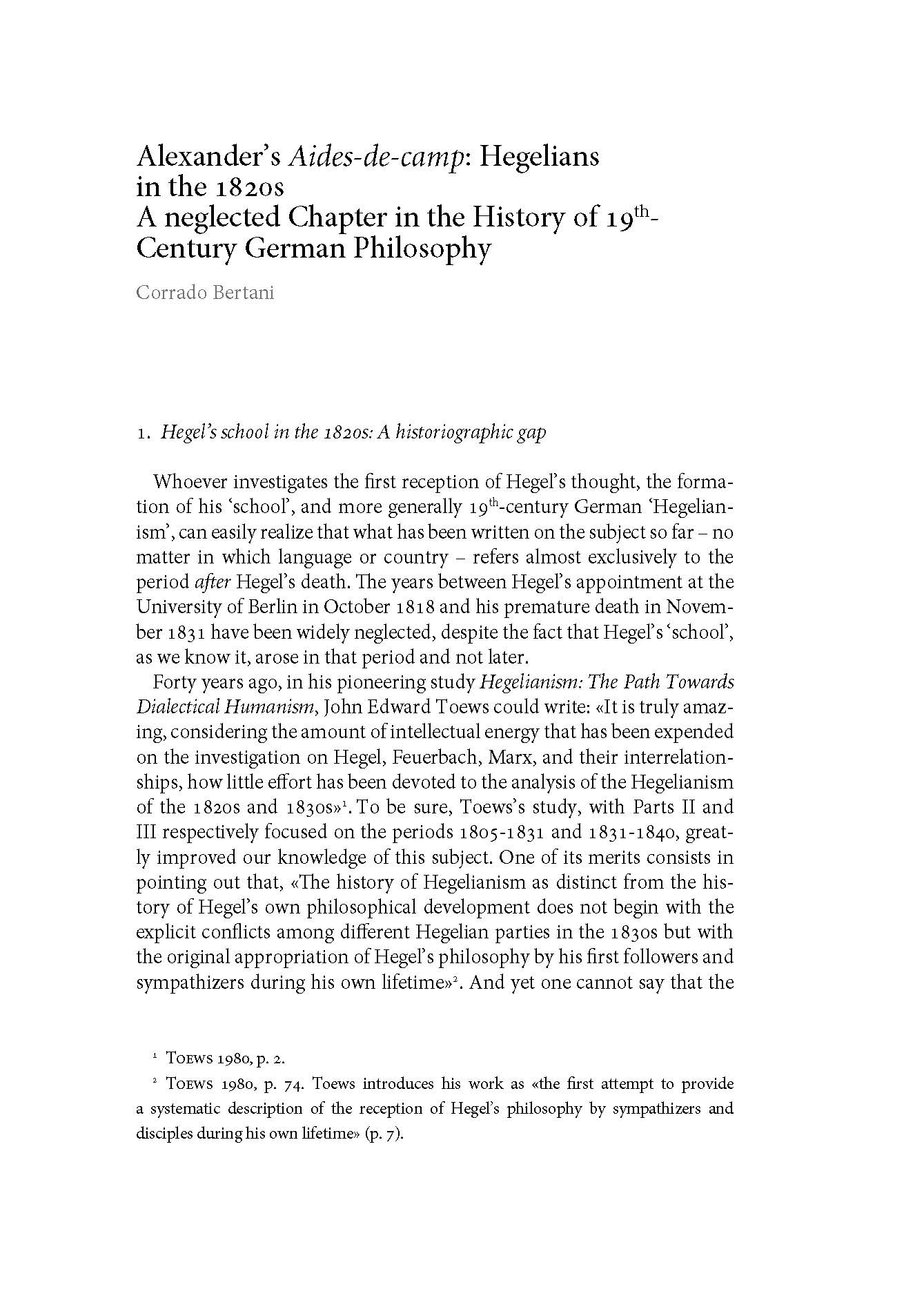 Alexander's Aides-de-Camp: Hegelians in the 1820s.