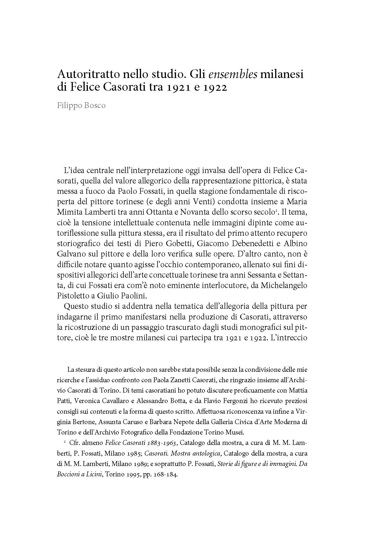 Gli ensembles milanesi di Felice Casorati tra 1921 e 1922