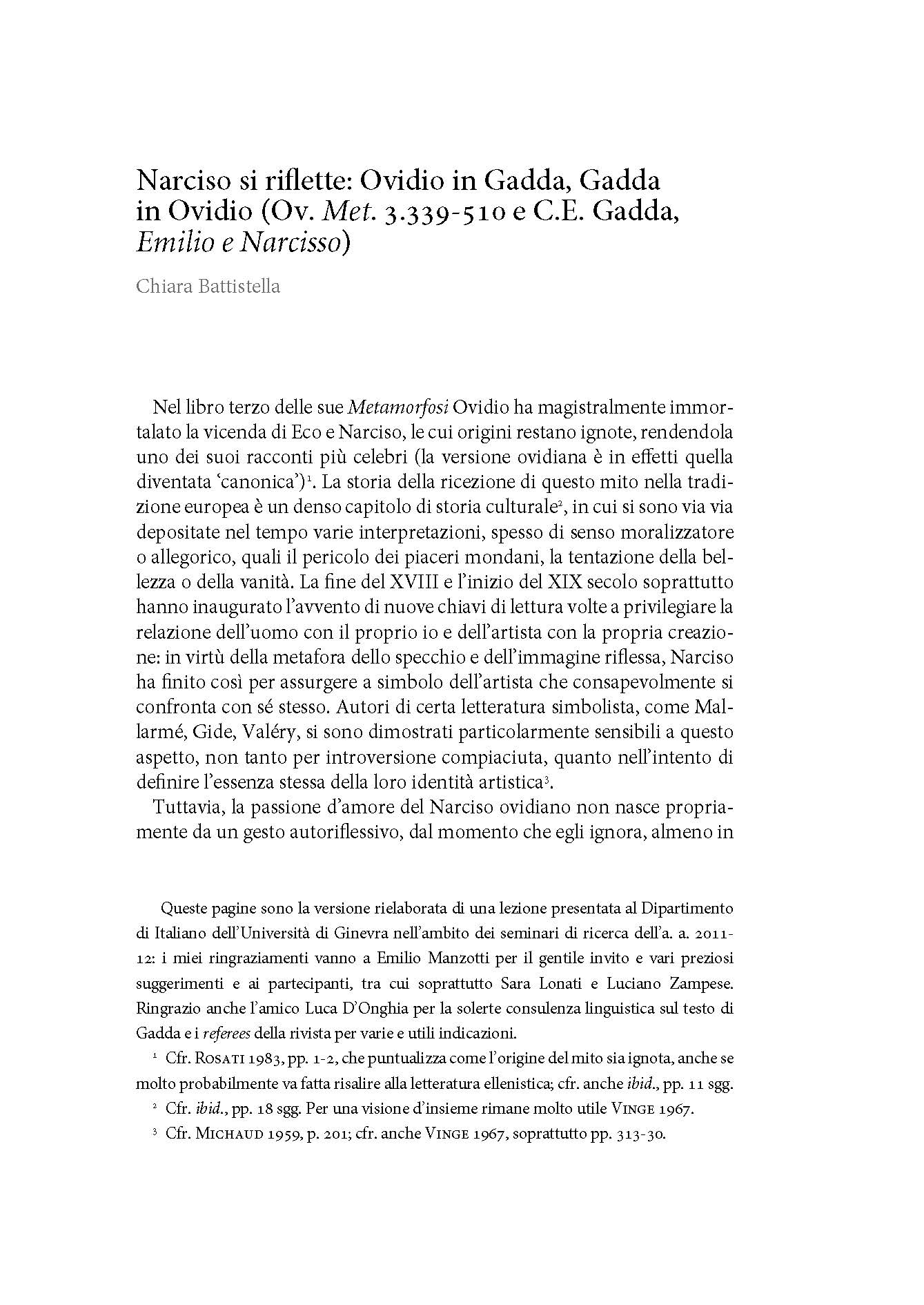 Narciso si riflette: Ovidio in Gadda, Gadda in Ovidio