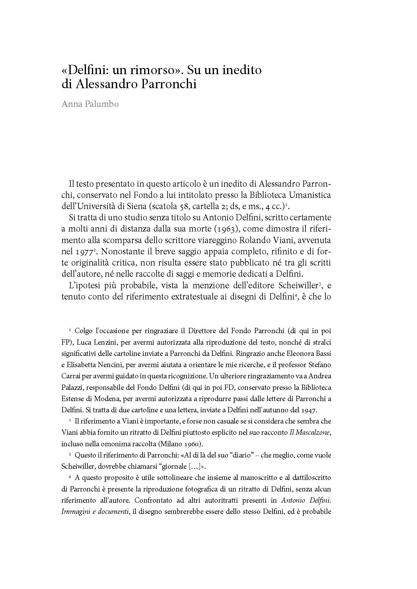 "Delfini: un rimorso". Su un inedito di Alessandro Parronchi