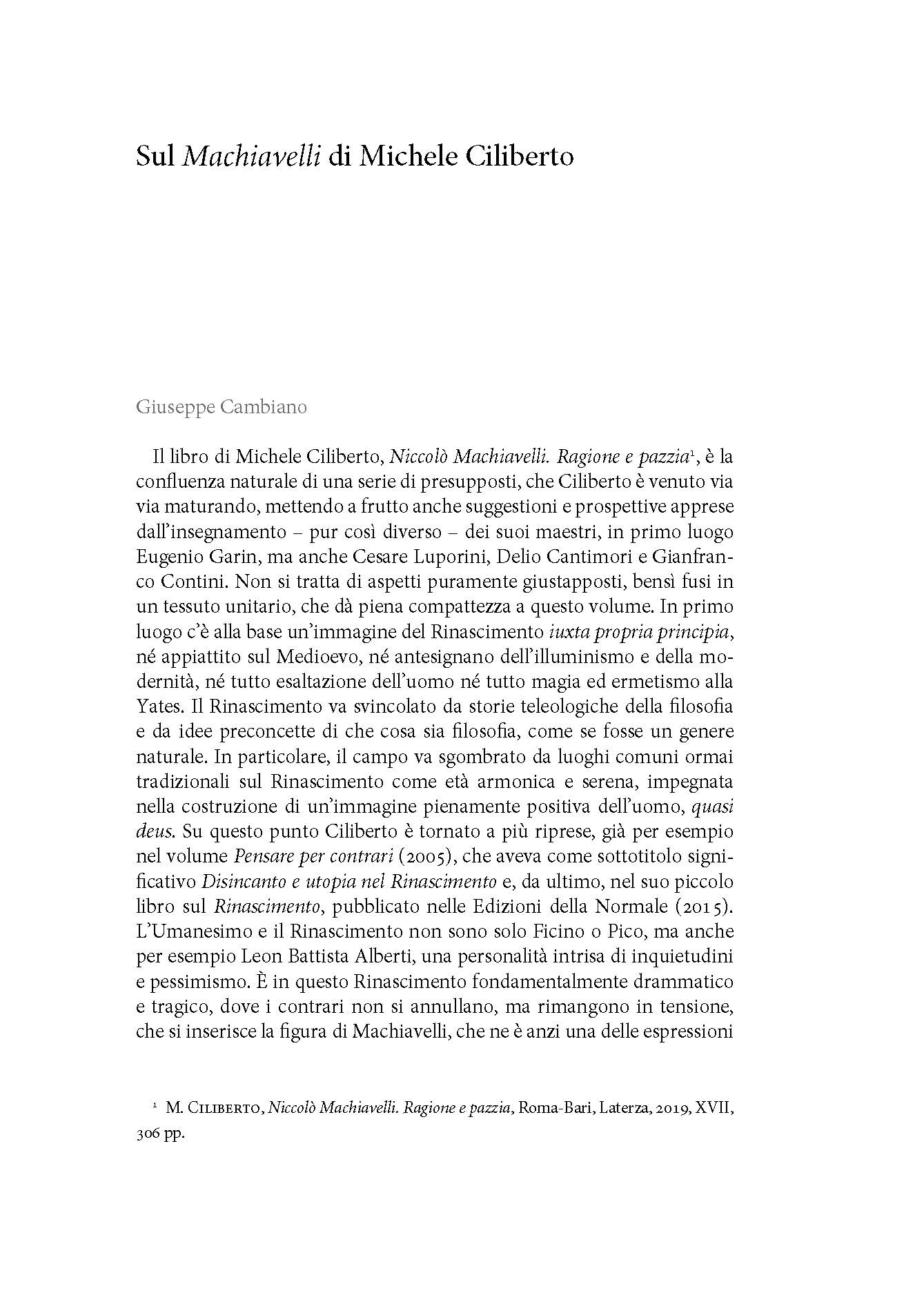 Sul Machiavelli di Michele Ciliberto