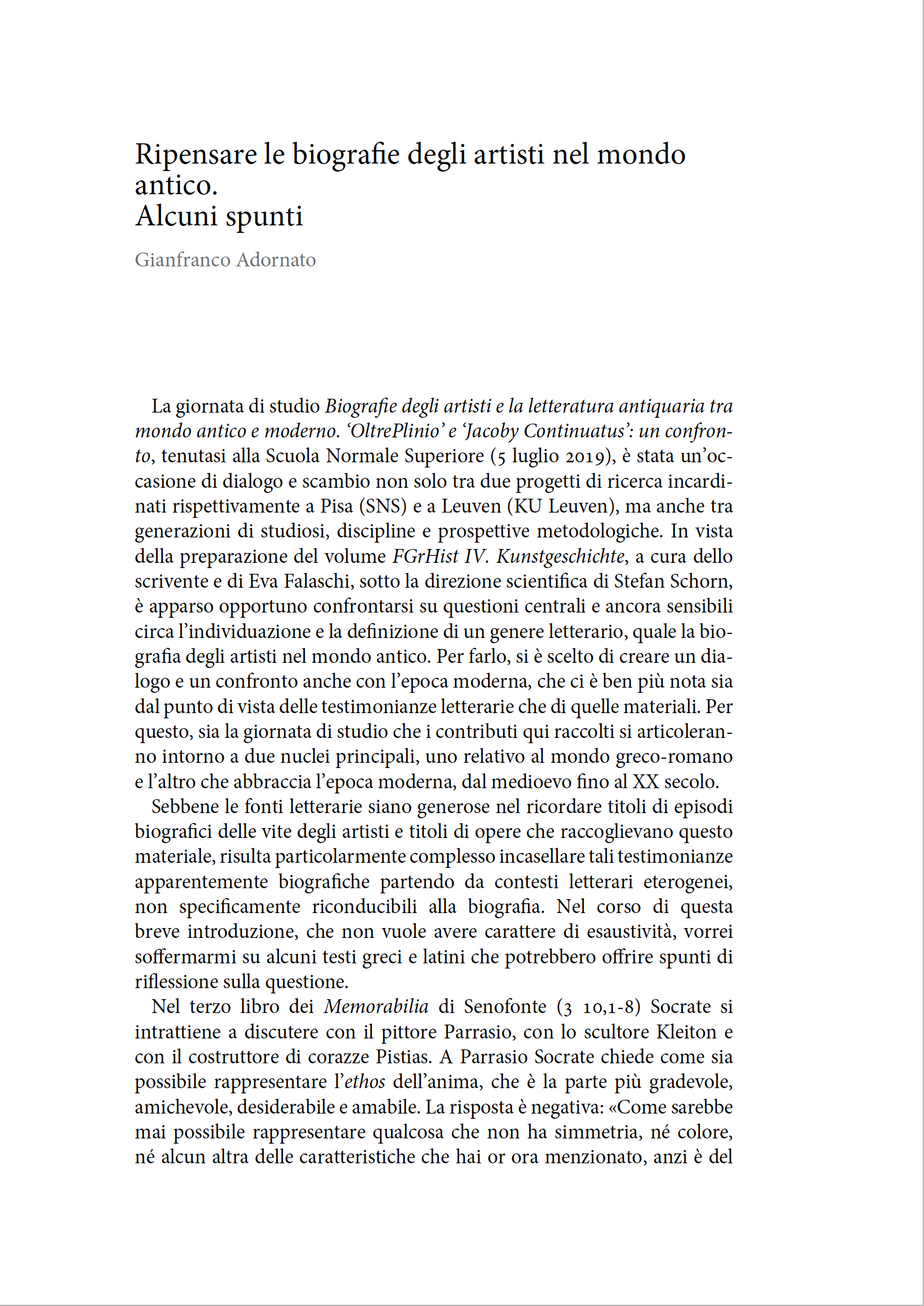 Ripensare le biografie degli artisti nel mondo antico. Alcuni spunti